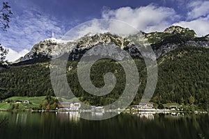 Stunning view of Hintersee and Alps in Ramsau, Bavaria, Germany