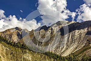 Stunning view of huge mountain Swargadwari forest and blue sky in Annapurna Nepal