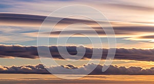 Dramatic Lenticular Clouds at Sunset, Atmospheric Sky
