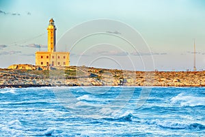 Stunning view on Lighthouse of Vieste, rising on the isle of Santa Eufemia