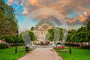 Stunning view of Main square in Kosice with National Theater, Slovakia