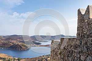 Stunning view from the monastery of Saint John the Theologian in Patmos island, Dodecanese, Greece