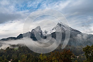 Stunning view of mountain Watzmann over Berchtesgaden