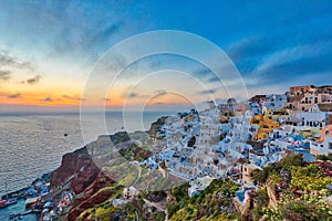 Stunning view of Oia on Santorini at dusk