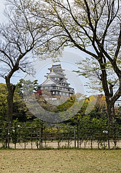 Japanese Autumn color of Okayama castle in Okayama, Japan