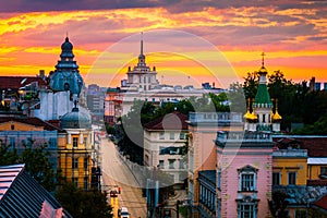 Stunning view over Russian Church and other landmarks in Sofia Bulgaria