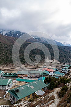 Stunning view of the Pangboche village, Everest Base Camp trek, Nepal