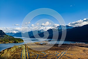 Stunning view of Pitt Lake in British Columbia, Canada, showing off the lake's serene beauty