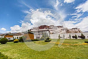 Stunning view of Potala Palace in summer sunny day, winter palace of Dalai Lama, blue sky and cloud in background, Lhasa Lasa of photo
