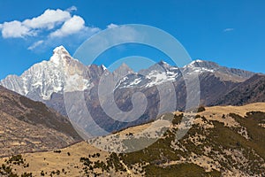 Stunning view of the Siguniang Four Sisters Mountain in Sichuan, China