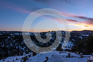 Stunning view to the mountains of Vasilitsa ski resort, Grevena, Greece, very early in the morning