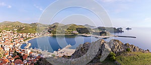 Stunning view to Myrina village, Lemnos island, Greece, as seen from the old fortress