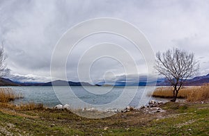 Stunning view to Prespes lakes and the surrounding scenery, Florina, Greece