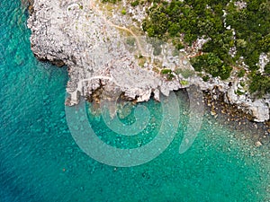 Stunning View To The Rocky Beach And Trails From Above. Lustica Peninsula, Montenegro