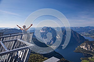 Stunning view from the top of Krippenstein mountain, the Five fingers observation platform with view of the Salzkammergut region.