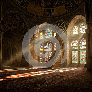 Beautiful Islamic Mosque Architecture with Arabic Calligraphy with Natural vibe photo