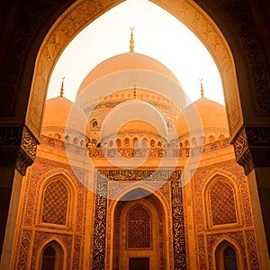Beautiful Islamic Mosque Architecture with Arabic Calligraphy with Natural vibe photo