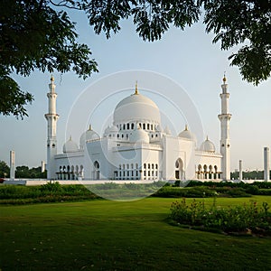 Beautiful Islamic Mosque Architecture with Arabic Calligraphy with Natural vibe photo