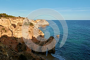 Stunning view of unique rock formations and hideaway beaches near Portimao, Portugal