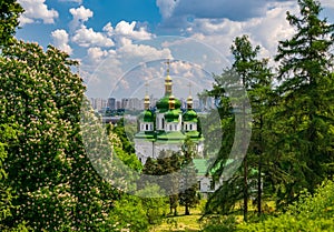 Vydubychi Monastery complex at springtime, Kyiv, Ukraine photo