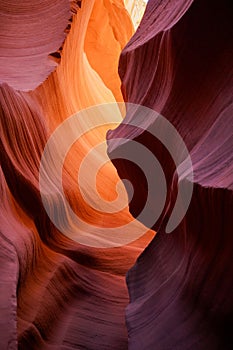 Stunning view of a weathered sandstone rock wall in Antelope Canyon. Arizona, USA.