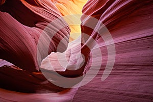 Stunning view of a weathered sandstone rock wall in Antelope Canyon. Arizona, USA.