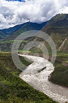 Stunning view of Yarlung Tsangpo Yarlung Zangbo Grand Canyon , Brahmaputra Canyon or Tsangpo Gorge and Yarlung Tsangpo River in