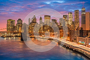 stunning views of the lower Manhattan after sunset