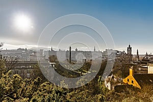 Stunning views over the city of Edinburgh, Scotland At Sunrise With Grain