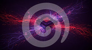 Futuristic microchip processing vast digital data