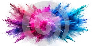 Explosion of pink, violet and blue powder. Freeze motion of color powder exploding. Illustration