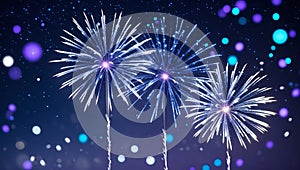 Vibrant Blue Fireworks Display Against a Starry Night Sky with Bokeh Lights