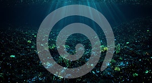 Deep ocean floor bathed in mysterious light rays