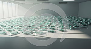 Futuristic lab with endless glowing biotech samples