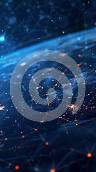 Global Network Connections Visualized from Space with Glowing Nodes and Lines