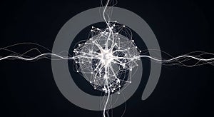 Glowing brain cell connections and network data flow