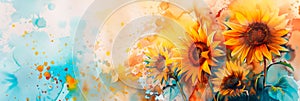 Stunning watercolor of sunflowers against a soft pastel background, evoking warmth and cheerfulness. Generative AI photo