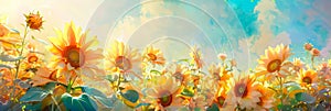 Stunning watercolor of sunflowers against a soft pastel background, evoking warmth and cheerfulness. Generative AI photo