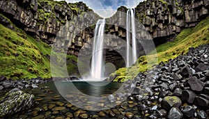 Stunning waterfall in iceland. Travel and adventure concept