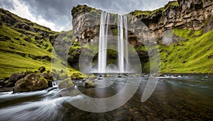 Stunning waterfall in iceland. Travel and adventure concept