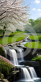 Stunning waterfall landscape spring summer nature environment