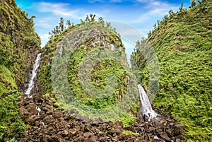 Stunning waterfalls in Dominica, Trafalgar falls, Caribbean photo