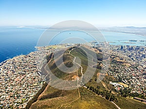Stunning wide angle aerial drone view of Signal Hill and the suburbs of Mouille Point and Green Point photo