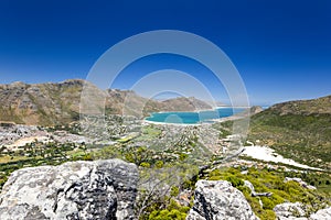 Stunning wide angle panoramic view of Hout Bay near Cape Town, South Africa