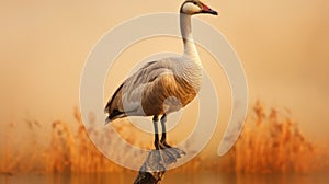 Stunning Wildlife Photography: Majestic Goose Perched On Brown Stem