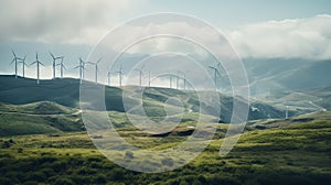 Stunning Wind Farm In The Mountains - Stock Photo