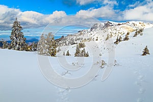 Stunning winter landscape with snowy mountains, Ciucas, Transylvania, Romania