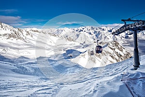 Stunning winter panorama in Tonale ski resort. View of Italian Alps from Adamelo Glacier, Italia, E