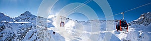 Stunning winter panorama in Tonale ski resort. View of Italian Alps from Adamelo Glacier, Italia, Europe.Stunning winter panorama