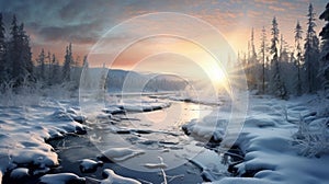 Stunning Winter Sunset Wallpaper Frozen River In 32k Uhd